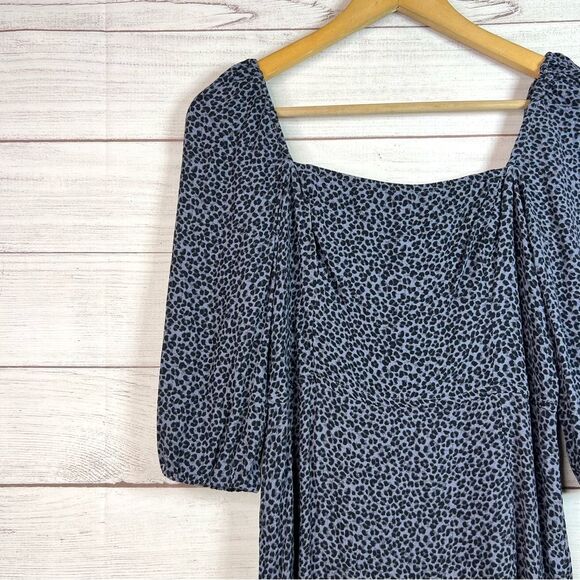 Abercrombie & Fitch Leopard Print 3/4 Sleeve Square Neck Smocked Midi Dress SP - Picture 3 of 12